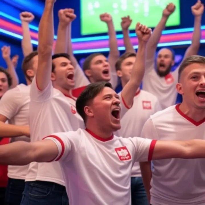 Tłum kibiców świętujących gol w FirstLuxx