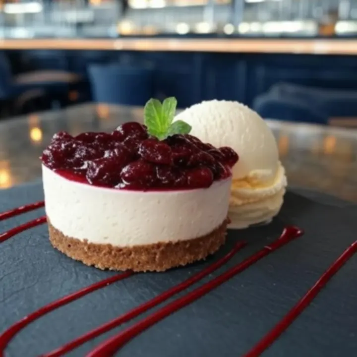 Elegancki talerz deserowy z polskim sernikiem i owocami