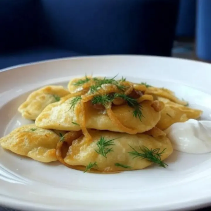 Tradycyjne polskie pierogi z nowoczesnym twistem podane na eleganckim talerzu