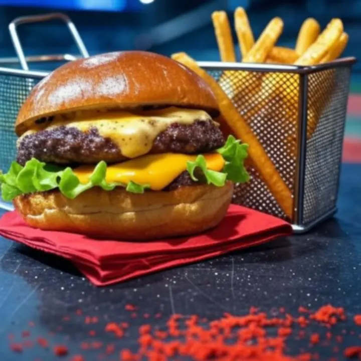 Premium burger wołowy z frytkami truflowymi na eleganckim talerzu